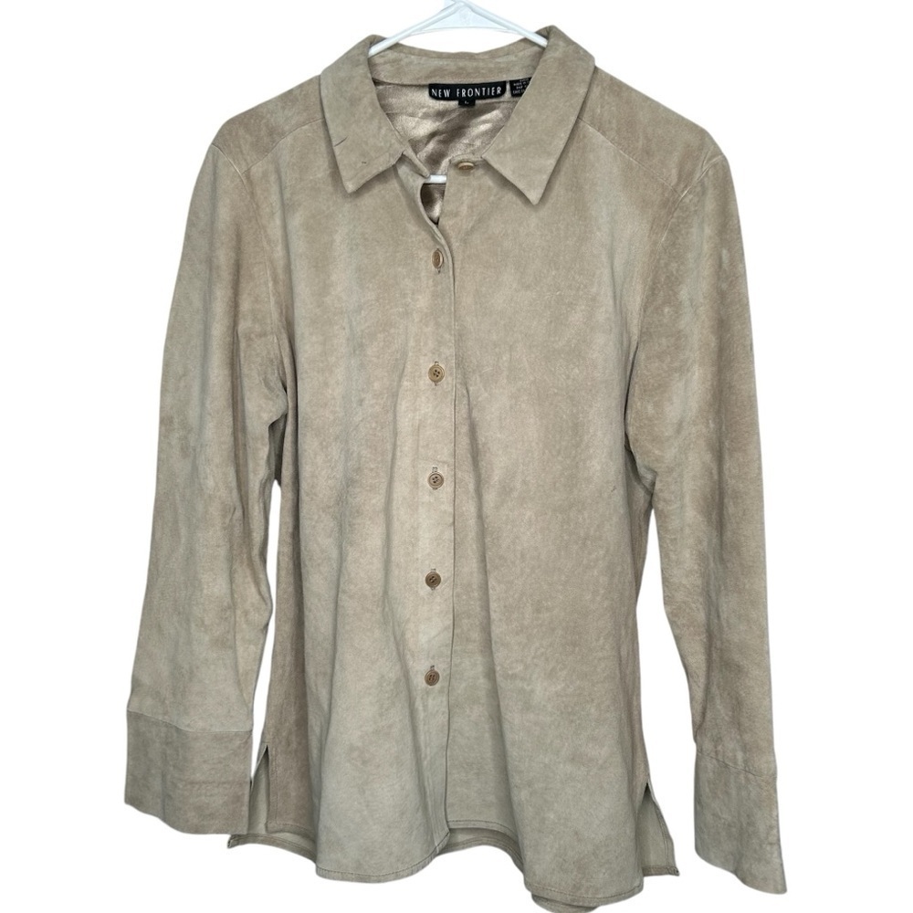New Frontier Shacket Womens L Light Tan Suede Snap Front Shirt Jacket